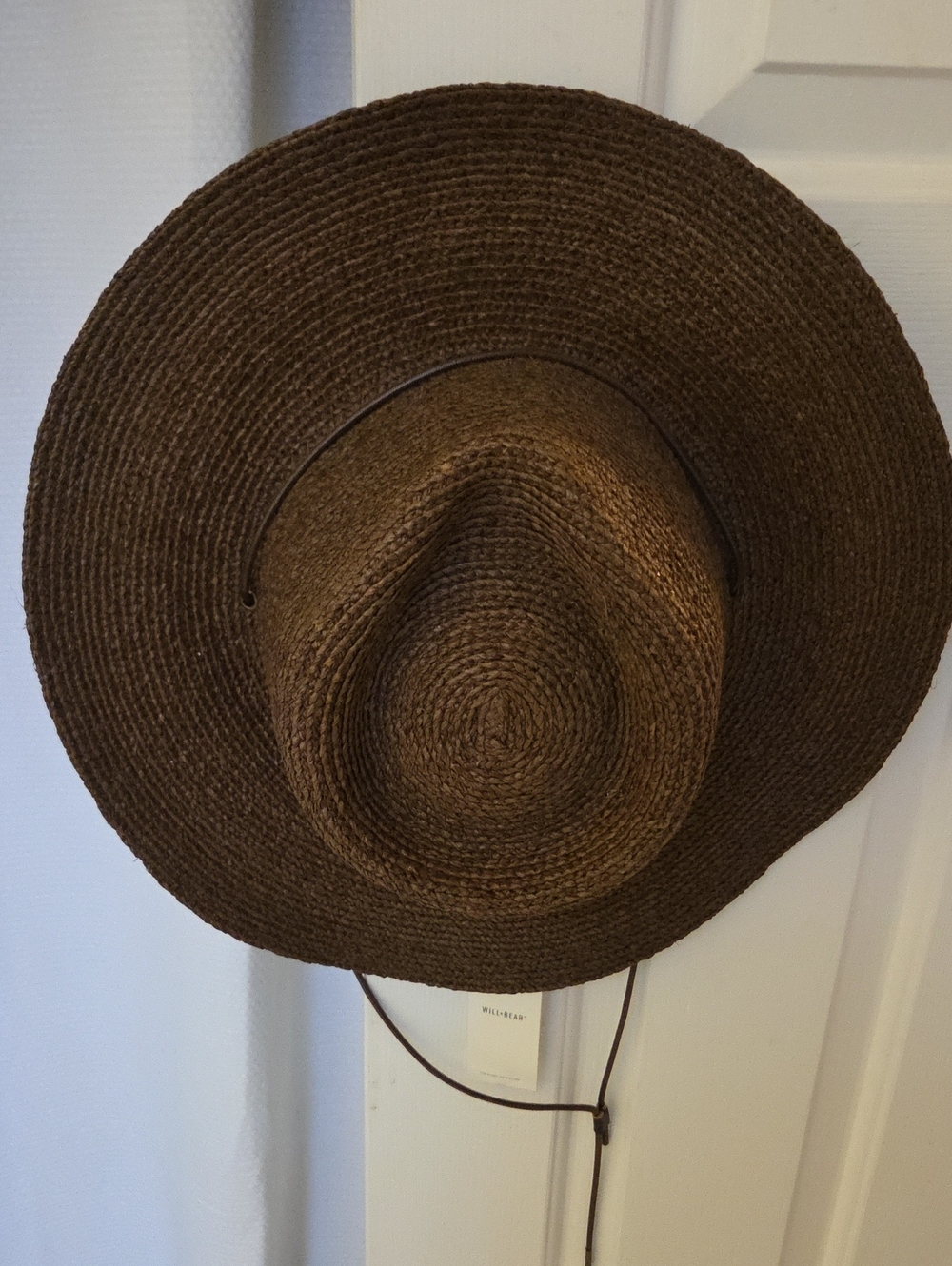 Women's Wide-Brim Brown Straw Sun Hat with Chin Cord